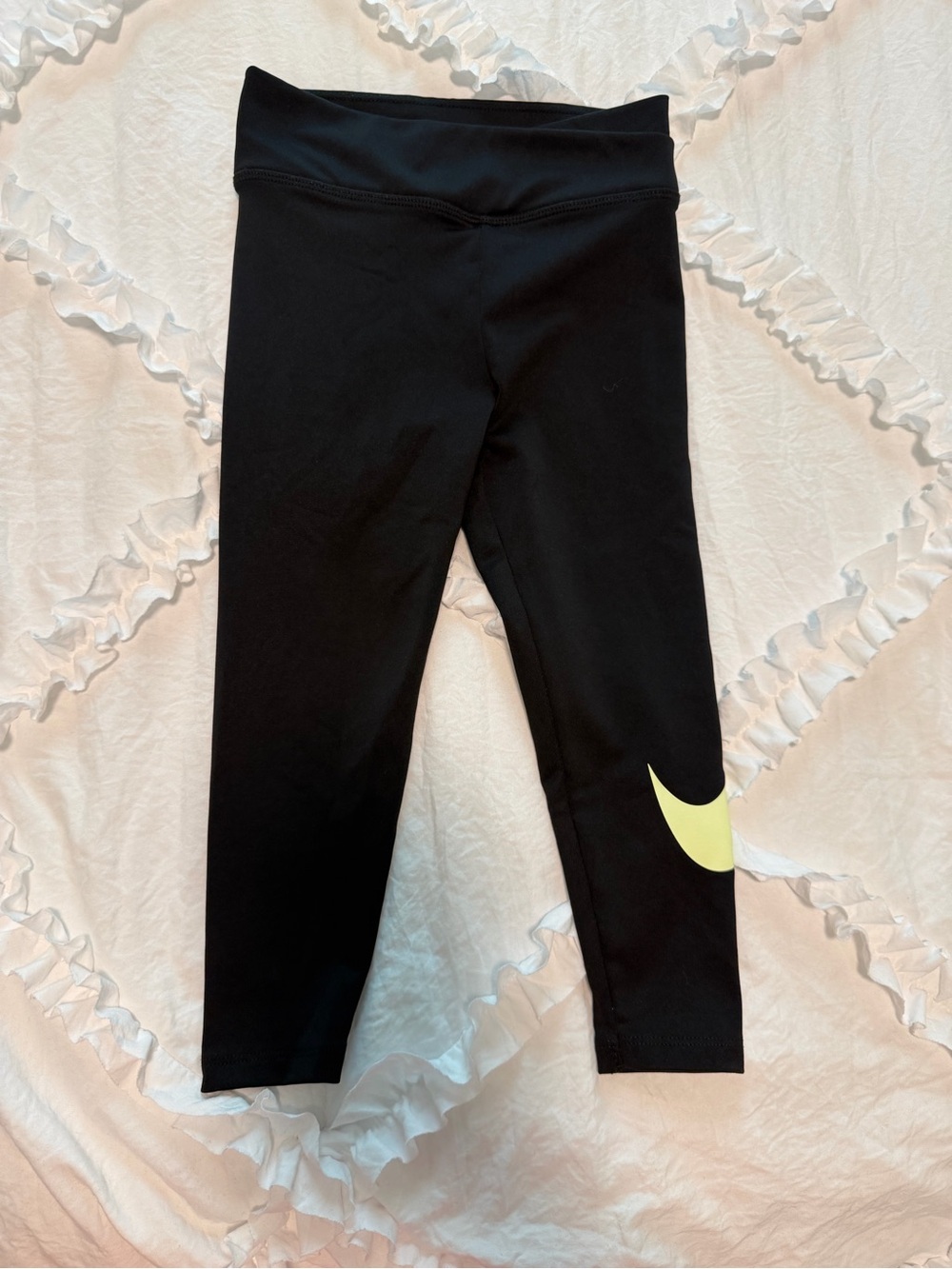 Nike Girls Black Leggings with Yellow Swoosh Accent XS 4